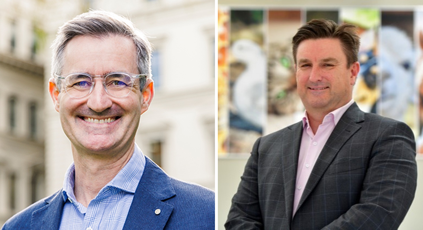 combined image of two smiling men in office attire