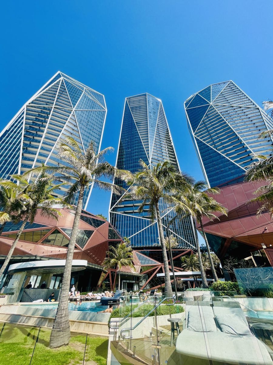three tall modern buildings