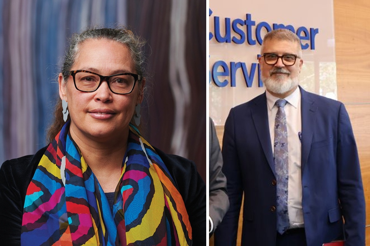 Combined images of a smiling woman and a smiling man