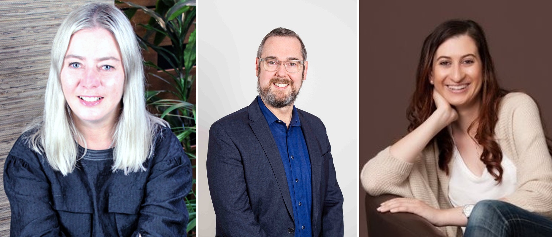 portraits of a man and two women