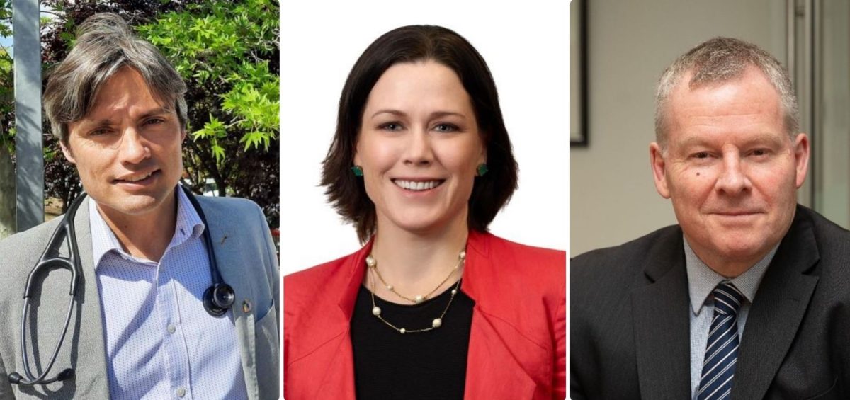 combined image of portraits of two men and a woman