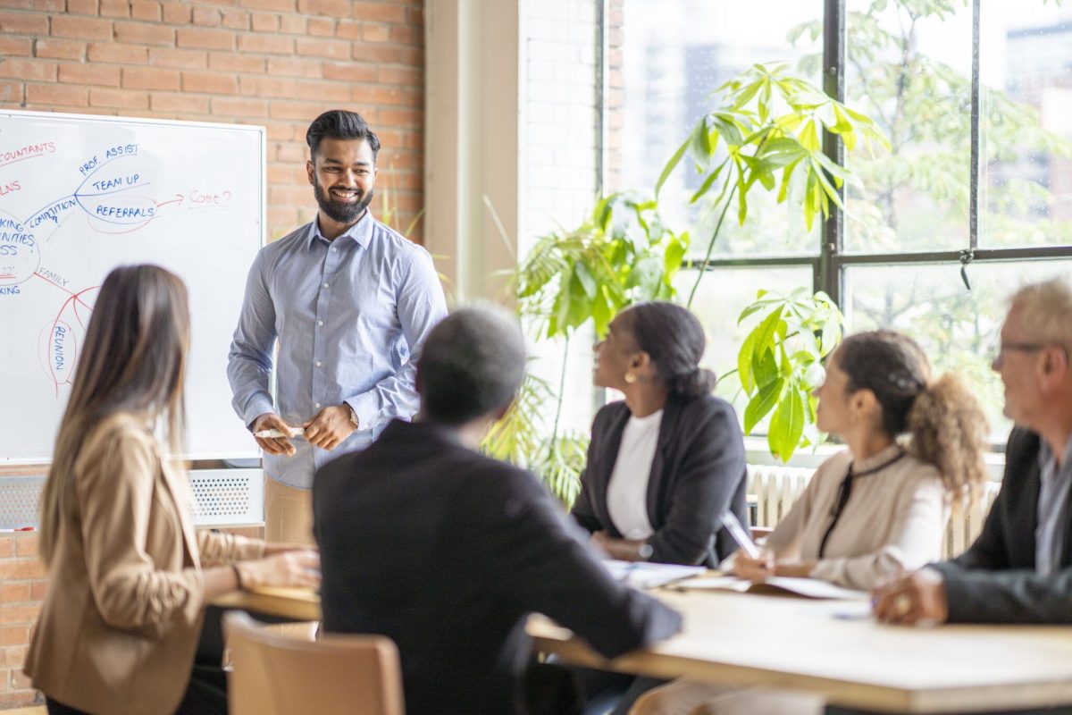 Leader explaining change