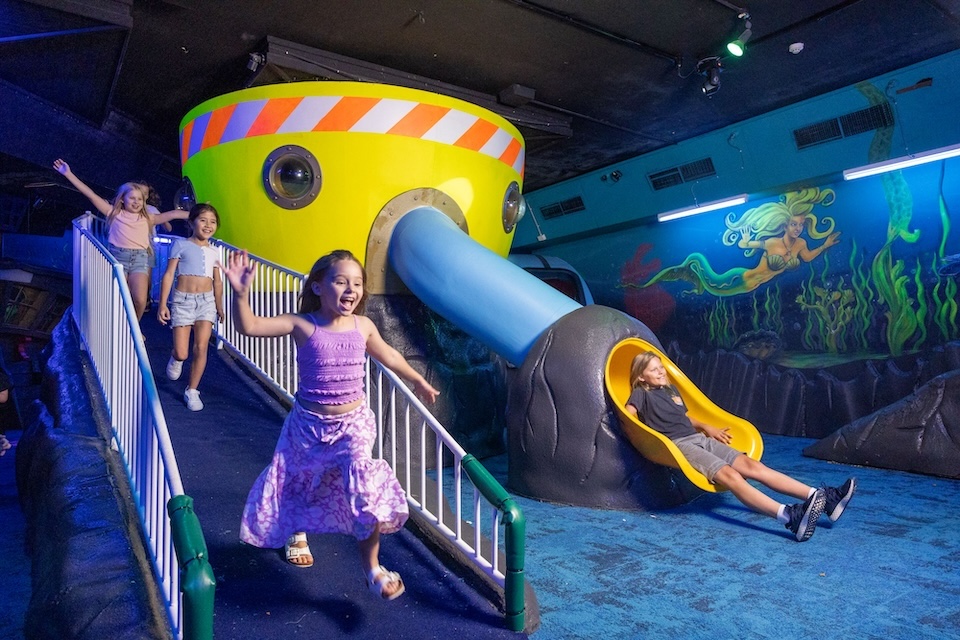 Kids enjoying a slide and other attractions