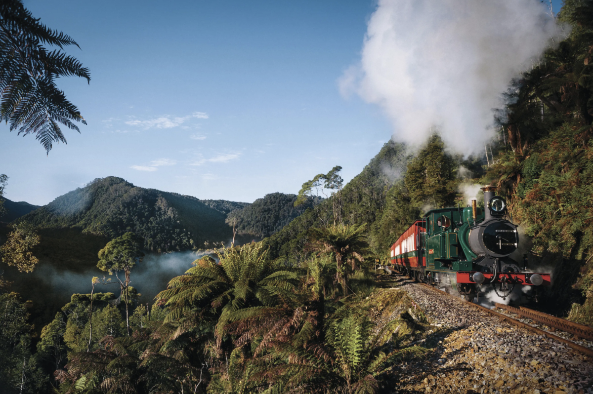 steam train on mountainside