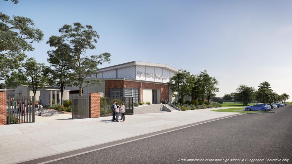 Artist's impression of Bungendore High School's gymnasium from Turallo Terrace.