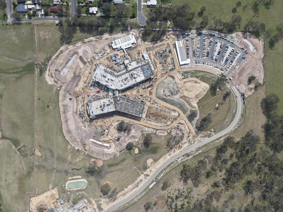 An aerial view of construction of a hospital