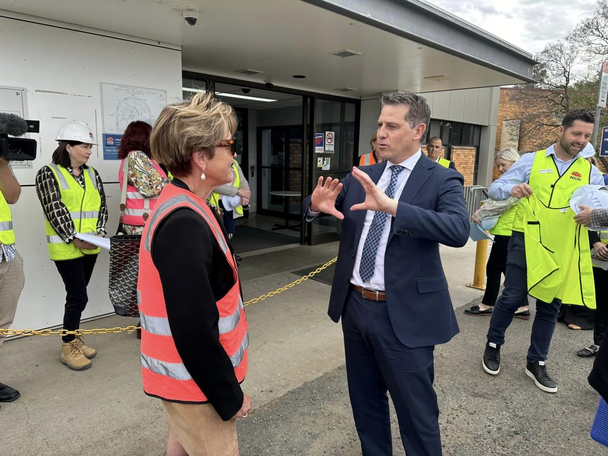 Ryan Park and Helen Dalton take a look at the new clinical services building in Griffith as the redevelopment nears completion. 