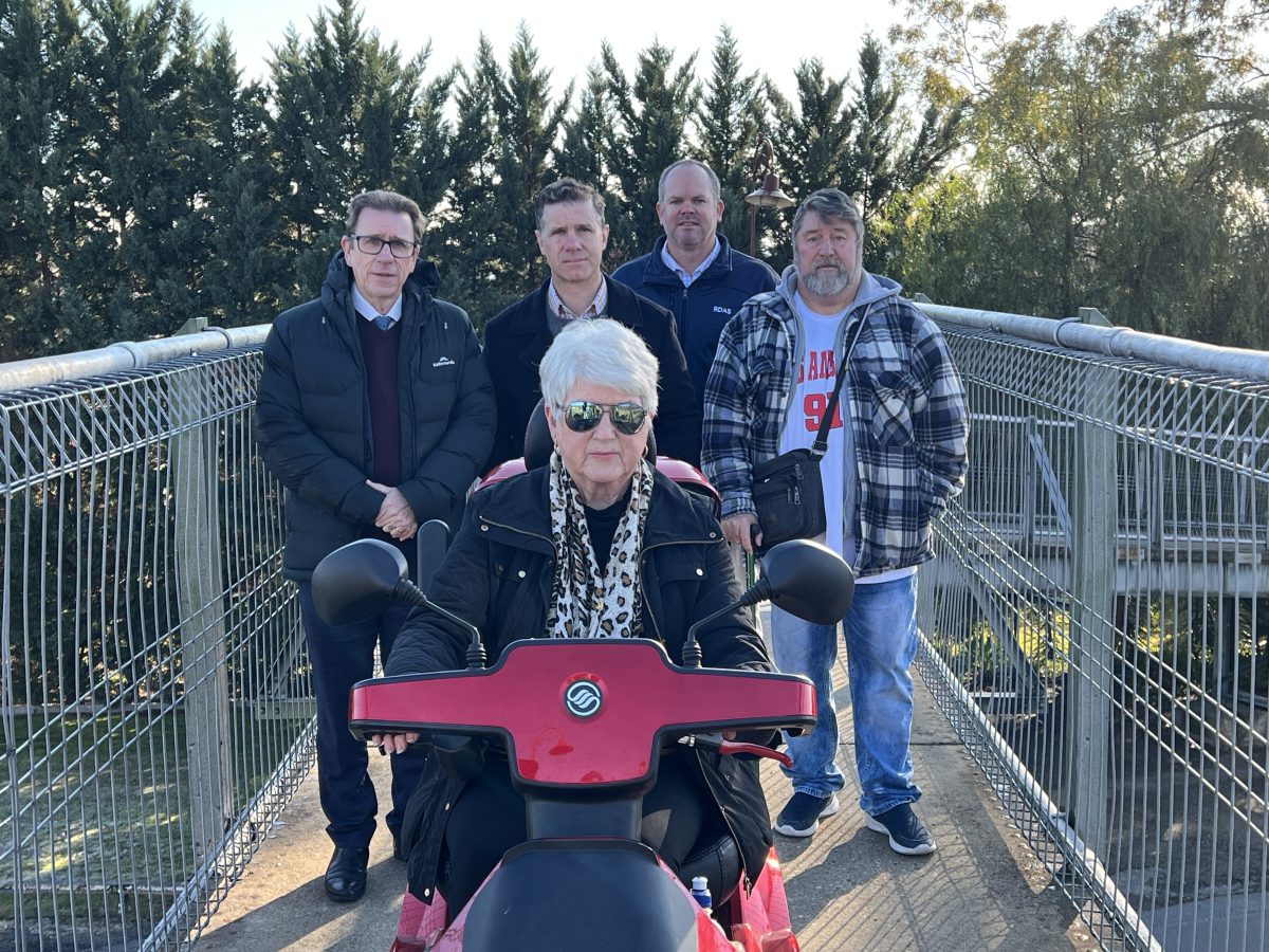 Member for Wagga Wagga Dr Joe McGirr, Member for Albury Justin Clancy, Regional Disability Advocacy Service's Ben Foley, Shane Moreland and Ellie Freemantle previously pushed for an elevator to Mother's Bridge. It now looks as if there'll be no bridge at all.